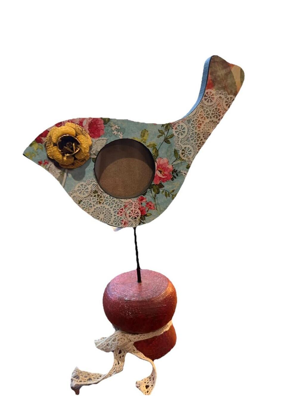 Shabby Chic Floral decoupage wooden bird photo frame vintage cottagecore
